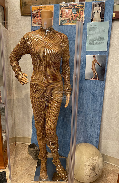 Esther Williams swim costume worn in Million Dollar Mermaid, Deigned by Oscar winner Helen Rose, which is part of the society’s collection.